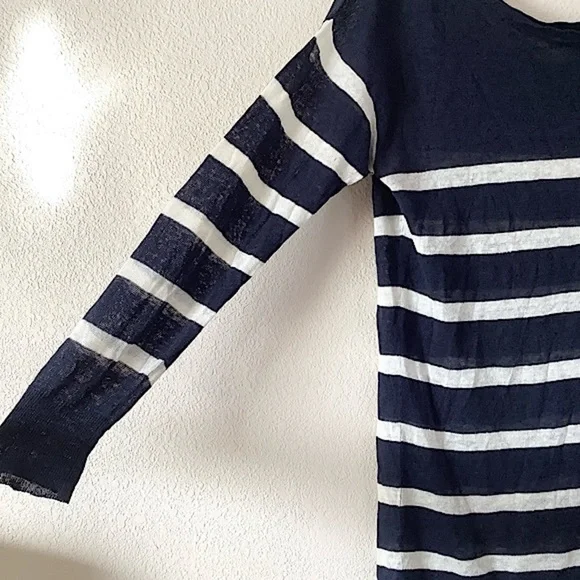 DENIM & SUPPLY Ralph Lauren Linen Tunic Sweater L Breton Stripe Navy Lightweight - Picture 4 of 11